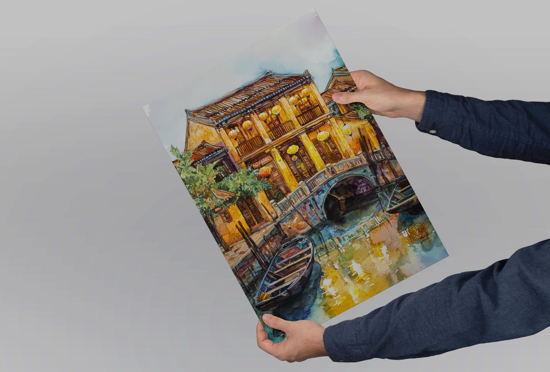 Hoi An Watercolor Poster Hoi An Travel Print Vietnam Wall Art Hoi An Lantern Decor Ancient Town River View Southeast Asia Cityscape Print