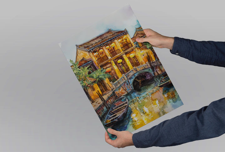 Hoi An Watercolor Poster Hoi An Travel Print Vietnam Wall Art Hoi An Lantern Decor Ancient Town River View Southeast Asia Cityscape Print