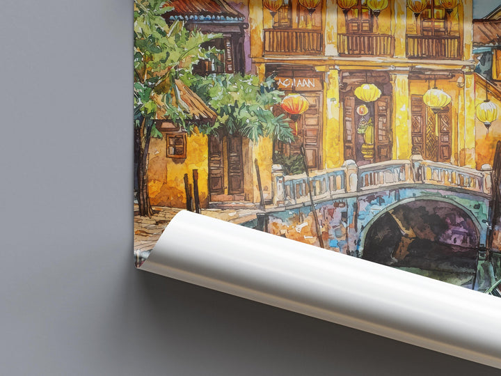 Hoi An Watercolor Poster Hoi An Travel Print Vietnam Wall Art Hoi An Lantern Decor Ancient Town River View Southeast Asia Cityscape Print