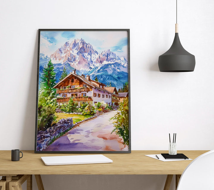 Garmisch Partenkirchen Watercolor Poster Germany Travel Print Bavarian Alps Wall Art Garmisch Decor Mountain Landscape Ski Resort Print