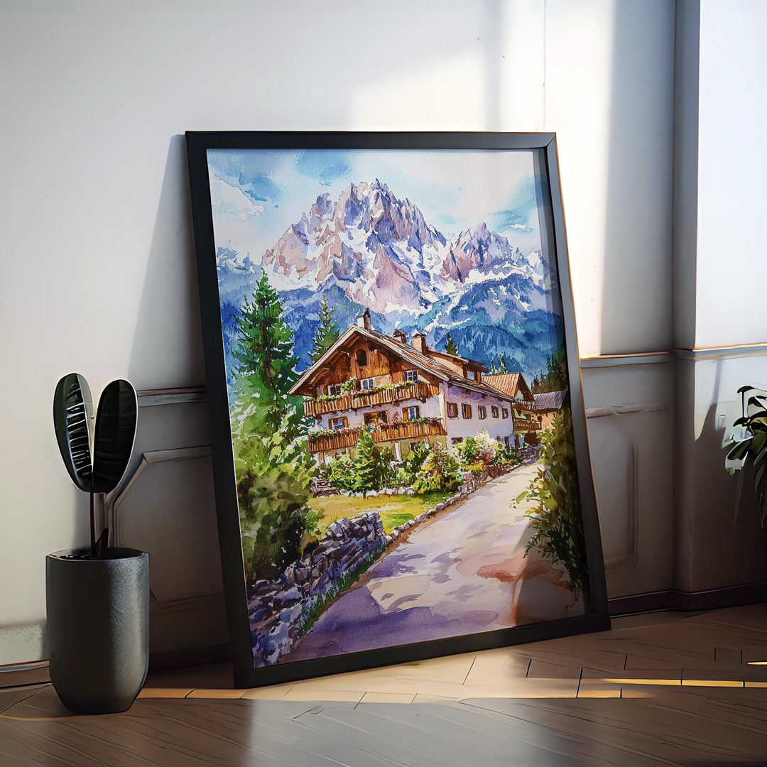 Garmisch Partenkirchen Watercolor Poster Germany Travel Print Bavarian Alps Wall Art Garmisch Decor Mountain Landscape Ski Resort Print
