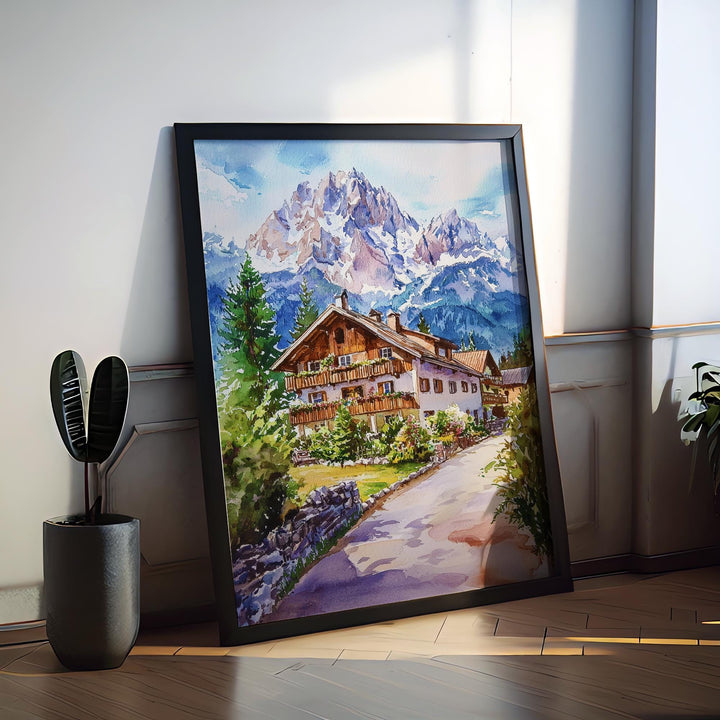 Garmisch Partenkirchen Watercolor Poster Germany Travel Print Bavarian Alps Wall Art Garmisch Decor Mountain Landscape Ski Resort Print