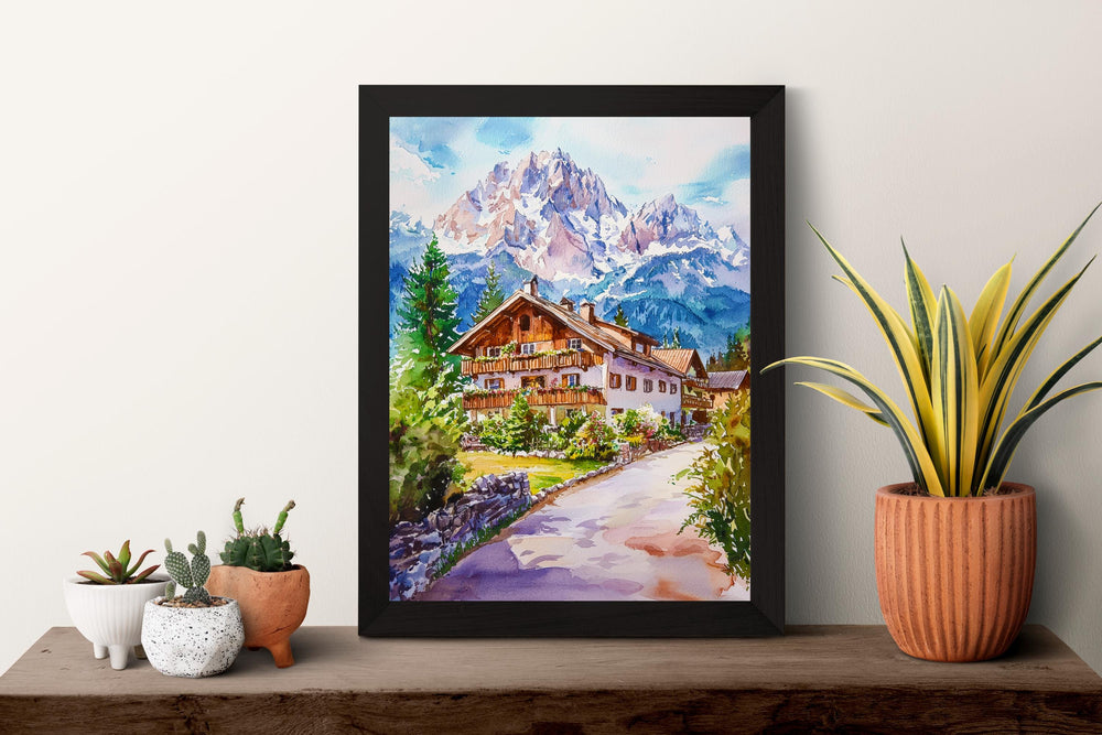 Garmisch Partenkirchen Watercolor Poster Germany Travel Print Bavarian Alps Wall Art Garmisch Decor Mountain Landscape Ski Resort Print