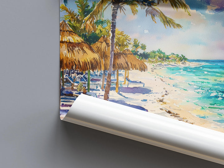 Cancun Watercolor Poster Cancun Travel Print Mexico Wall Art Cancun Beach Decor Caribbean Coast Landscape Tropical Vacation Scene Print