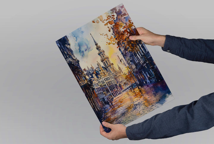Brussels Watercolor Poster Brussels Travel Print Belgium Wall Art Brussels Cityscape Decor Grand Place Architecture Europe Scene Print