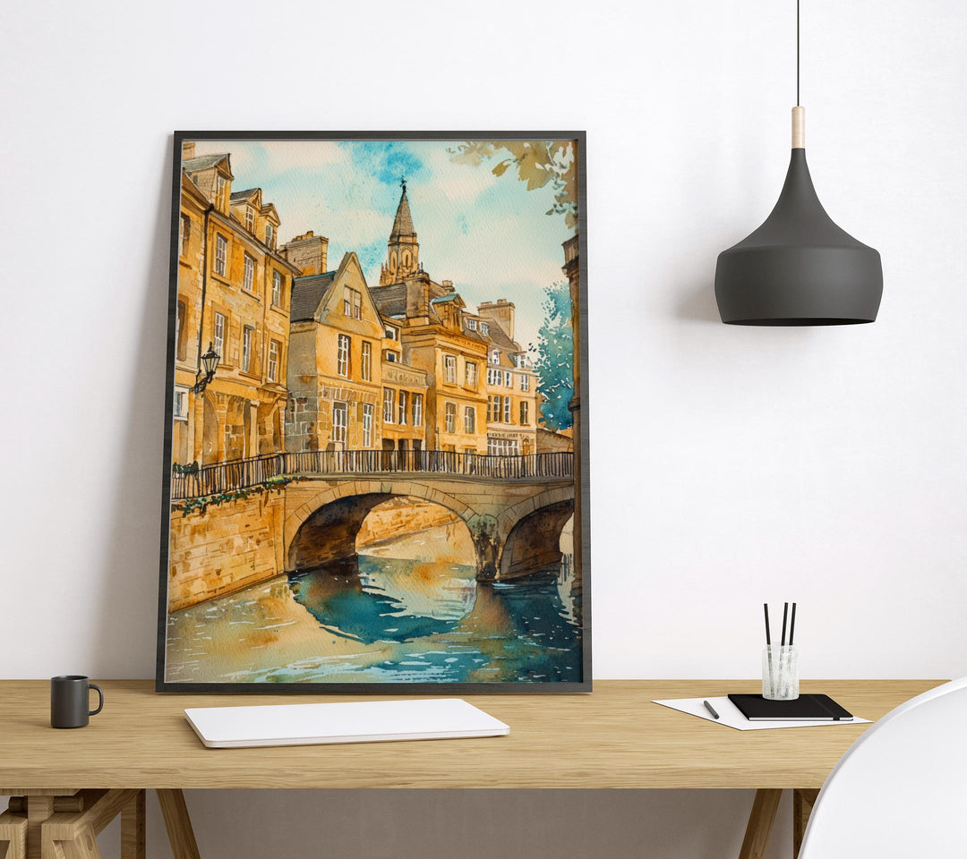Bath Watercolor Poster Bath Travel Print England Wall Art Roman Baths Decor Georgian Architecture Cityscape Historic UK Scene Print