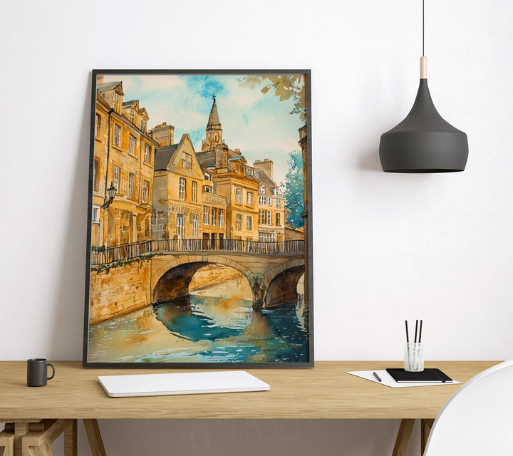 Bath Watercolor Poster Bath Travel Print England Wall Art Roman Baths Decor Georgian Architecture Cityscape Historic UK Scene Print