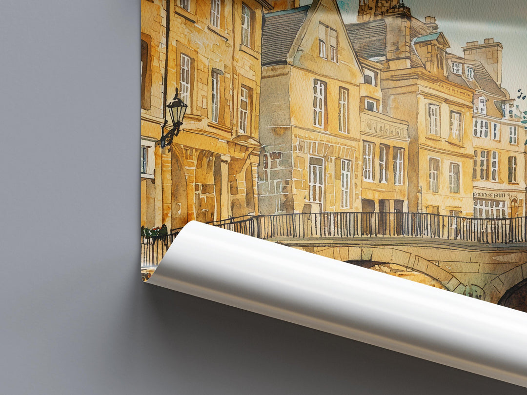 Bath Watercolor Poster Bath Travel Print England Wall Art Roman Baths Decor Georgian Architecture Cityscape Historic UK Scene Print