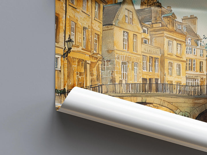 Bath Watercolor Poster Bath Travel Print England Wall Art Roman Baths Decor Georgian Architecture Cityscape Historic UK Scene Print