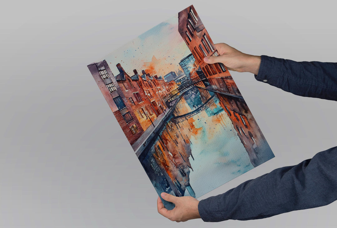 Birmingham Watercolor Poster Birmingham Travel Print England Wall Art Birmingham City Decor Urban Skyline Canal Architecture Scene Print