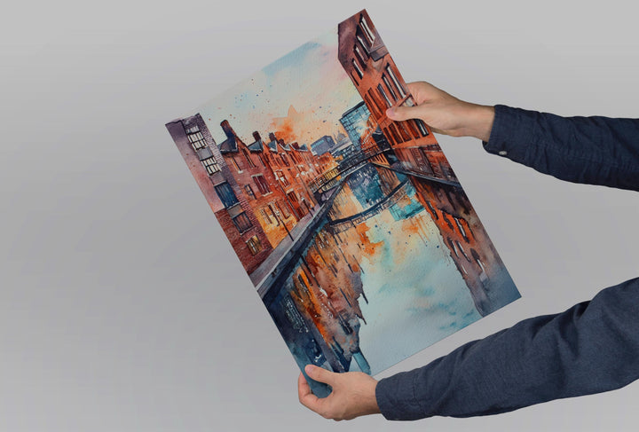 Birmingham Watercolor Poster Birmingham Travel Print England Wall Art Birmingham City Decor Urban Skyline Canal Architecture Scene Print