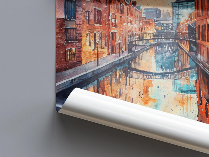 Birmingham Watercolor Poster Birmingham Travel Print England Wall Art Birmingham City Decor Urban Skyline Canal Architecture Scene Print