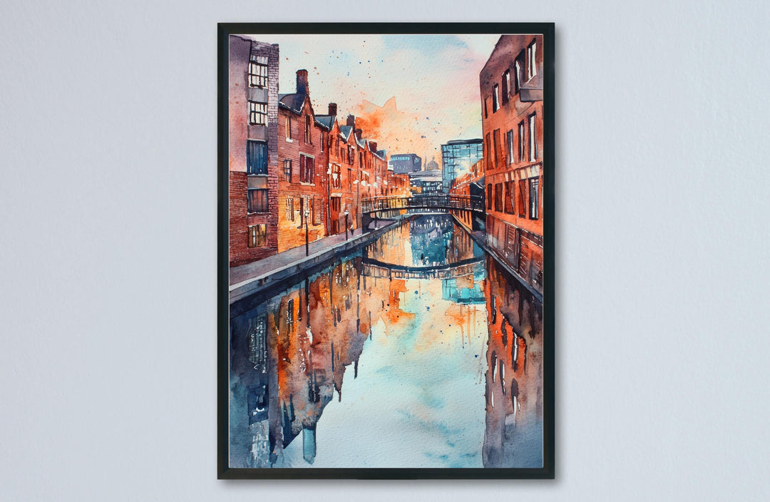 Birmingham Watercolor Poster Birmingham Travel Print England Wall Art Birmingham City Decor Urban Skyline Canal Architecture Scene Print