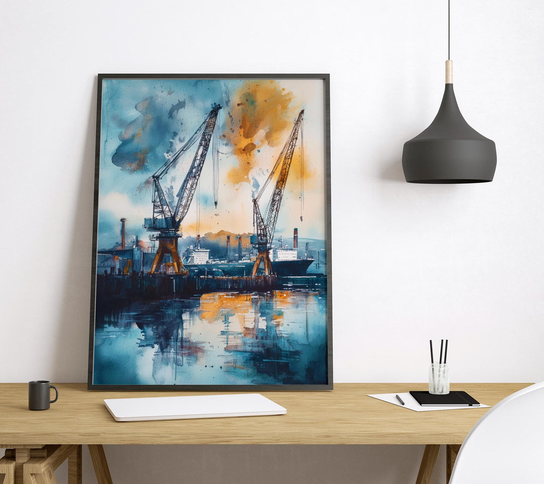 Belfast Watercolor Poster Belfast Travel Print Northern Ireland Wall Art Belfast City Decor Titanic Quarter Landscape Skyline Scene Print