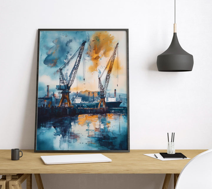 Belfast Watercolor Poster Belfast Travel Print Northern Ireland Wall Art Belfast City Decor Titanic Quarter Landscape Skyline Scene Print