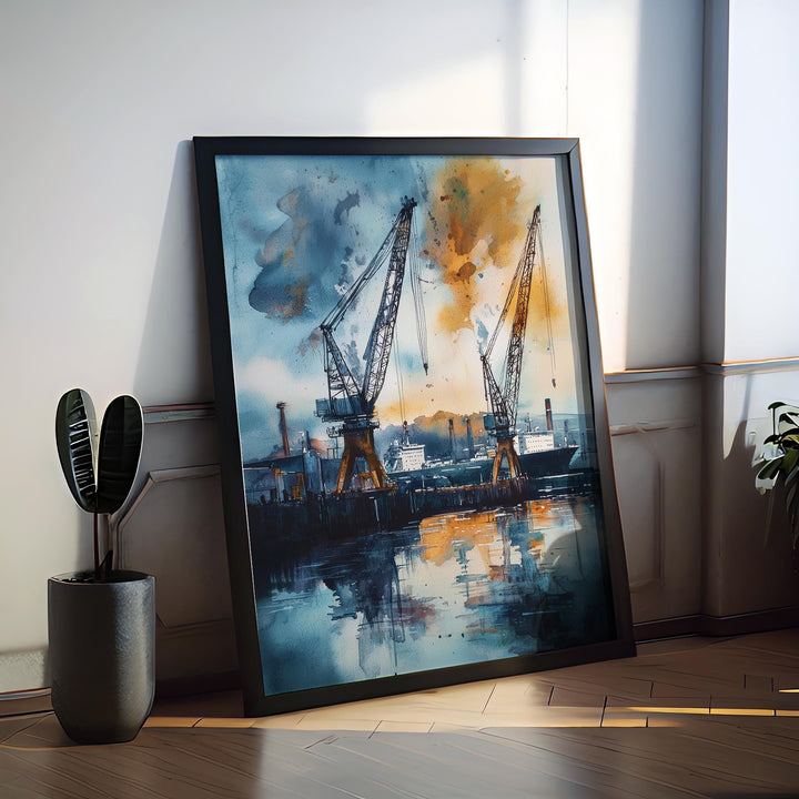 Belfast Watercolor Poster Belfast Travel Print Northern Ireland Wall Art Belfast City Decor Titanic Quarter Landscape Skyline Scene Print