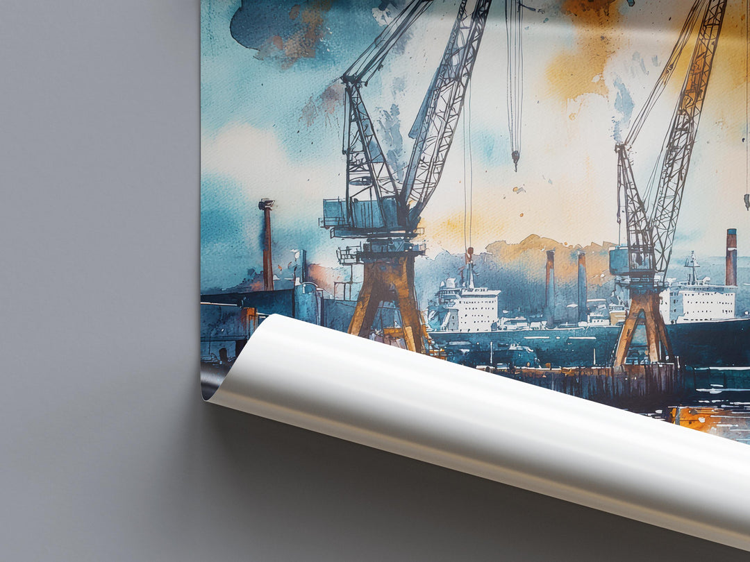 Belfast Watercolor Poster Belfast Travel Print Northern Ireland Wall Art Belfast City Decor Titanic Quarter Landscape Skyline Scene Print