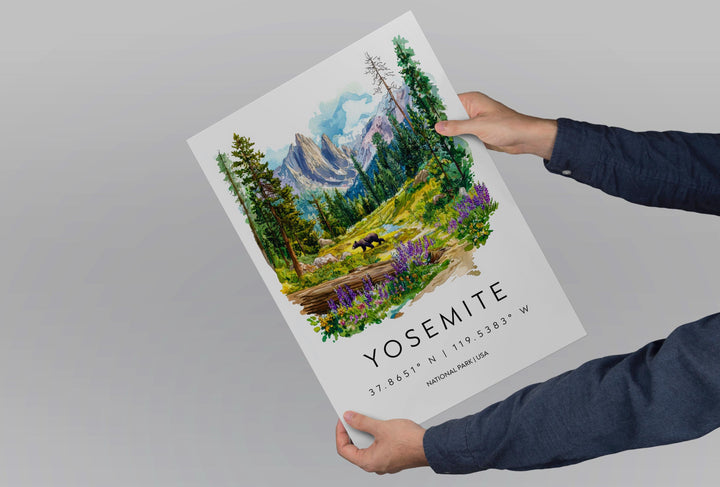 Yosemite National Park Watercolor Poster Yosemite Travel Print California Wall Art Mountain Landscape Decor Nature Scene Valley Print