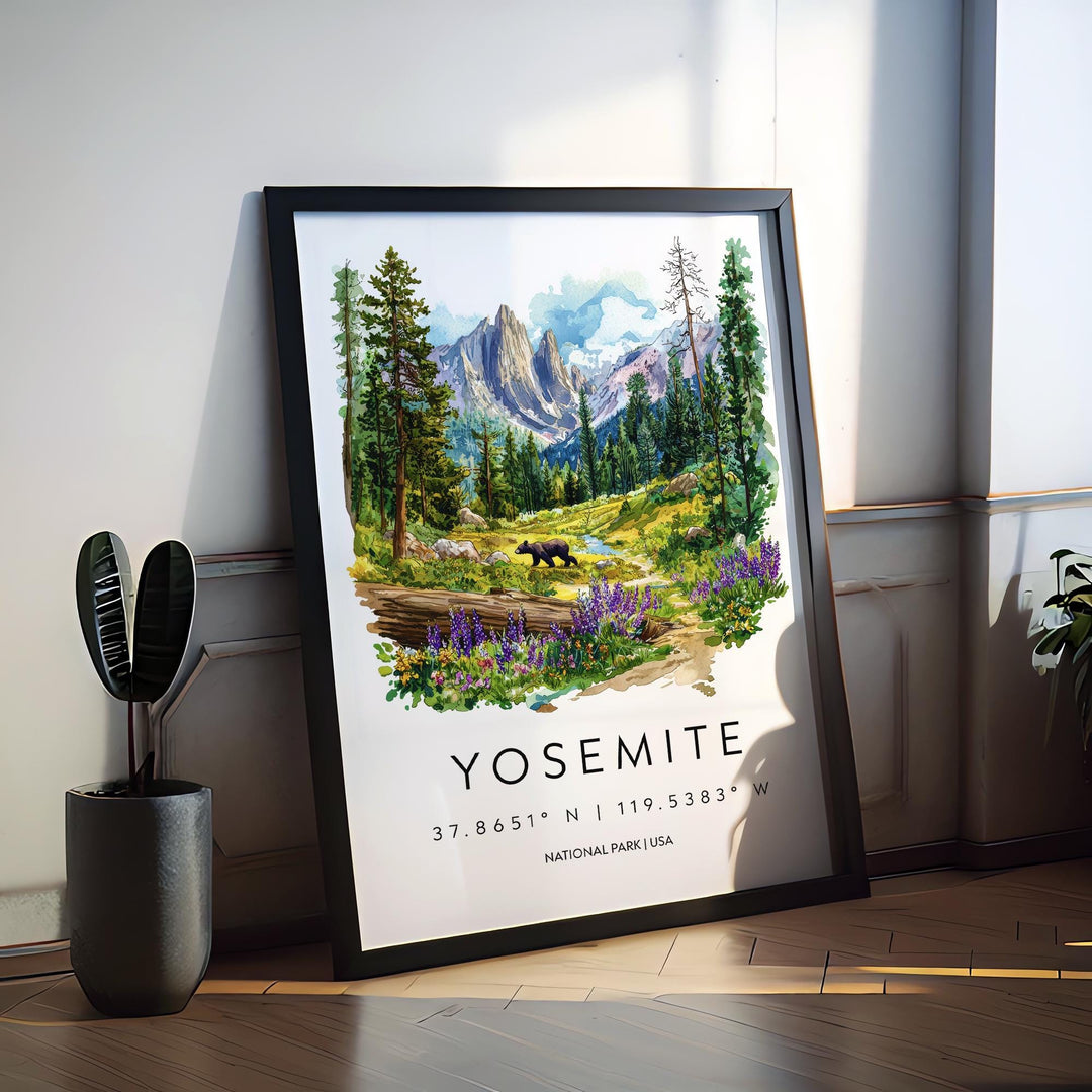 Yosemite National Park Watercolor Poster Yosemite Travel Print California Wall Art Mountain Landscape Decor Nature Scene Valley Print