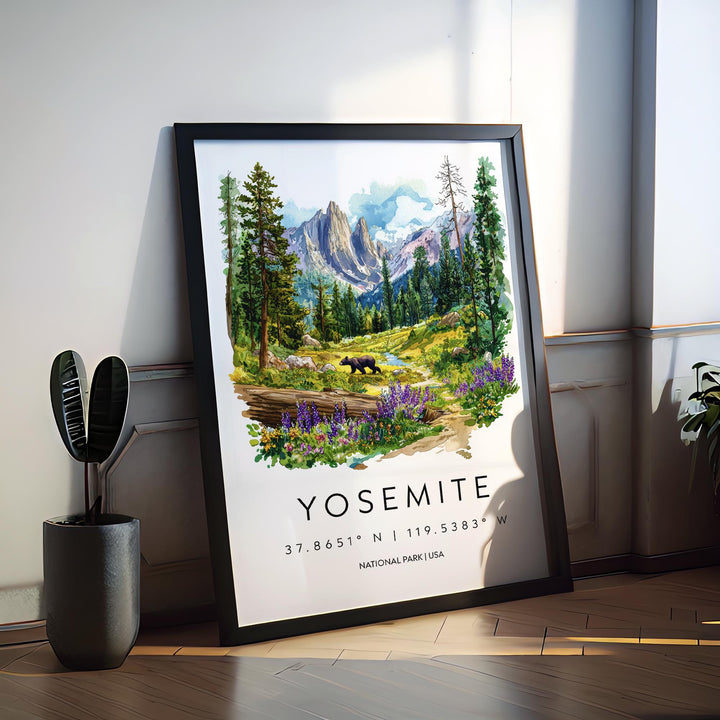 Yosemite National Park Watercolor Poster Yosemite Travel Print California Wall Art Mountain Landscape Decor Nature Scene Valley Print