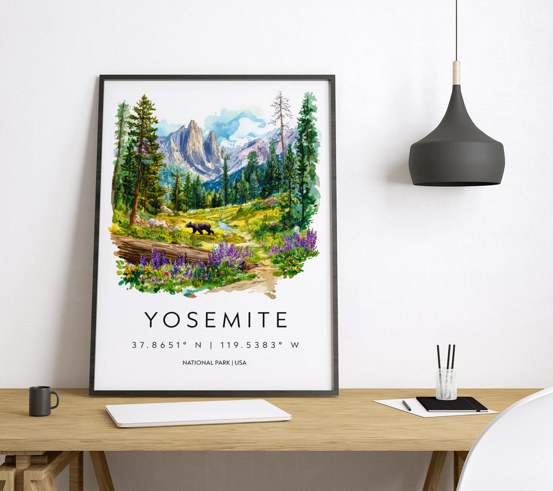 Yosemite National Park Watercolor Poster Yosemite Travel Print California Wall Art Mountain Landscape Decor Nature Scene Valley Print