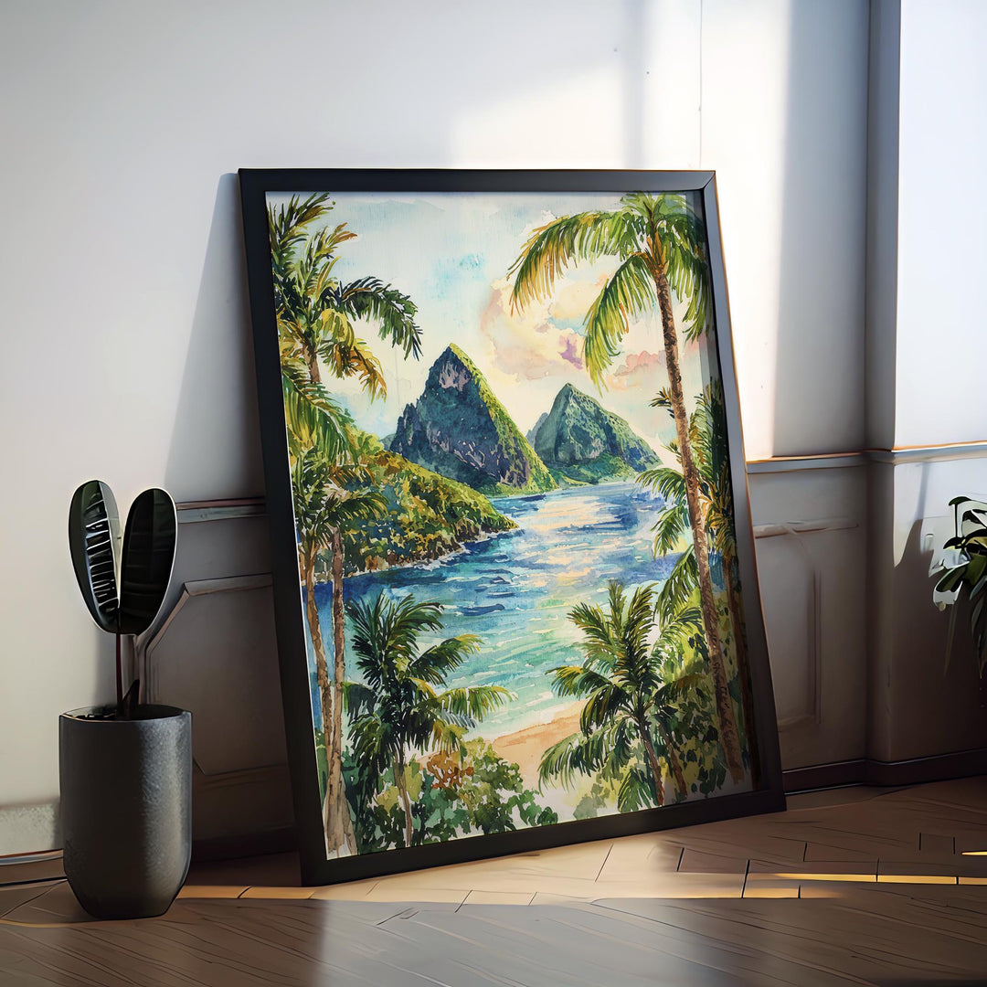 Saint Lucia Watercolor Poster Saint Lucia Travel Print Saint Lucia Wall Art Saint Lucia Painting Caribbean Souvenir Decor
