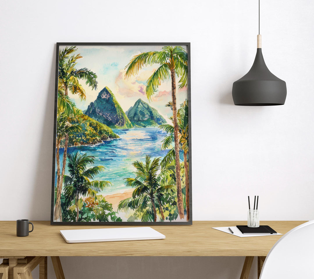Saint Lucia Watercolor Poster Saint Lucia Travel Print Saint Lucia Wall Art Saint Lucia Painting Caribbean Souvenir Decor