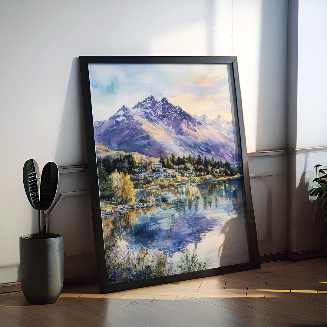 Queenstown Watercolor Poster Queenstown Travel Print Queenstown Wall Art Queenstown Landscape Painting New Zealand Decor