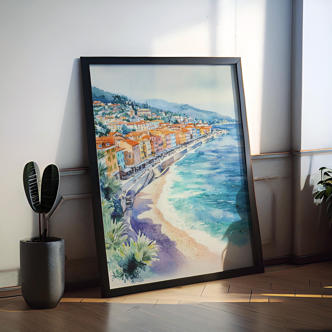 Nice France Watercolor Poster Nice Travel Print Nice Wall Art Nice City Painting Nice Souvenir French Riviera Decor