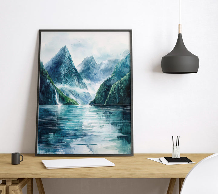 Milford Sound Watercolor Poster Milford Sound Travel Print Milford Sound Wall Art New Zealand Landscape Painting Decor