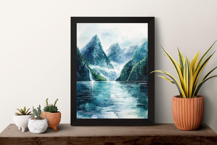 Milford Sound Watercolor Poster Milford Sound Travel Print Milford Sound Wall Art New Zealand Landscape Painting Decor
