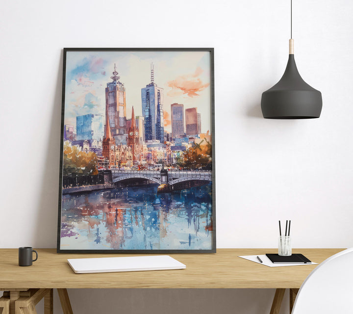 Melbourne Watercolor Poster Melbourne Travel Print Melbourne Wall Art Melbourne Cityscape Painting Australia Souvenir Decor