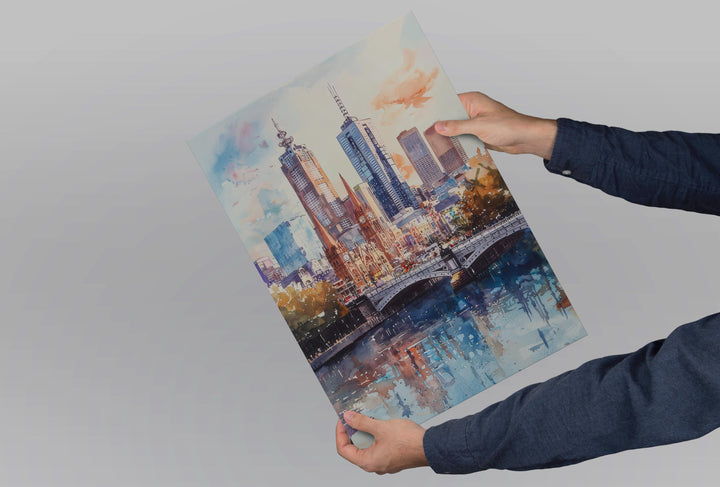 Melbourne Watercolor Poster Melbourne Travel Print Melbourne Wall Art Melbourne Cityscape Painting Australia Souvenir Decor