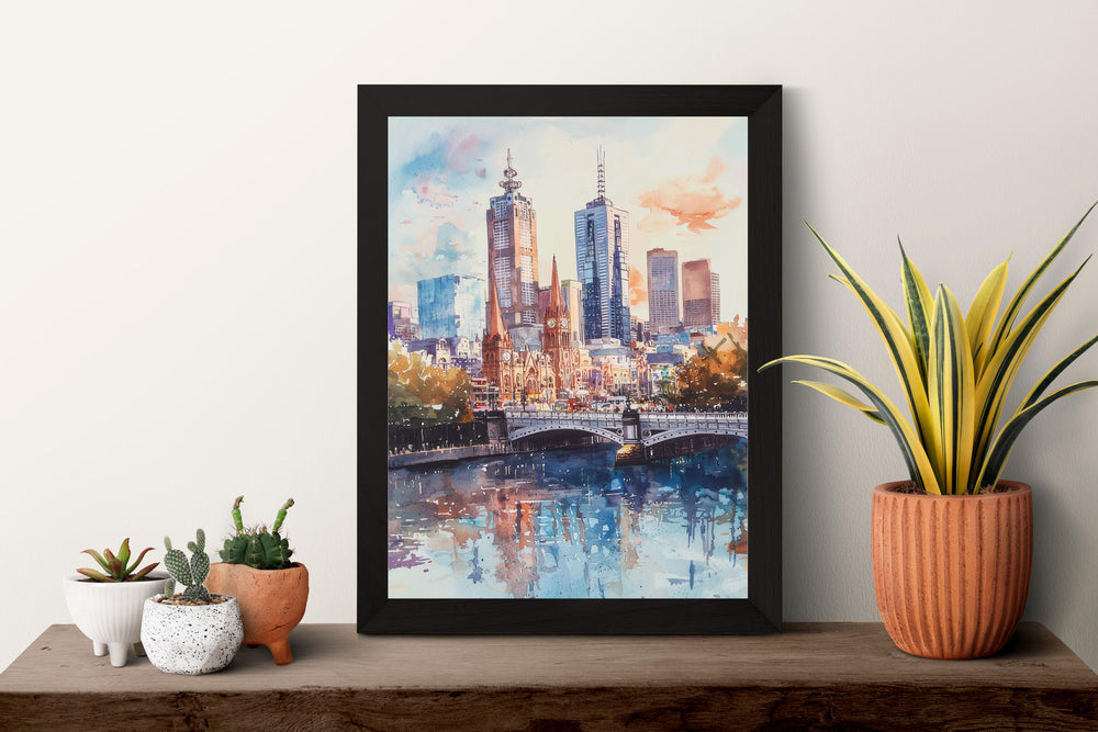 Melbourne Watercolor Poster Melbourne Travel Print Melbourne Wall Art Melbourne Cityscape Painting Australia Souvenir Decor