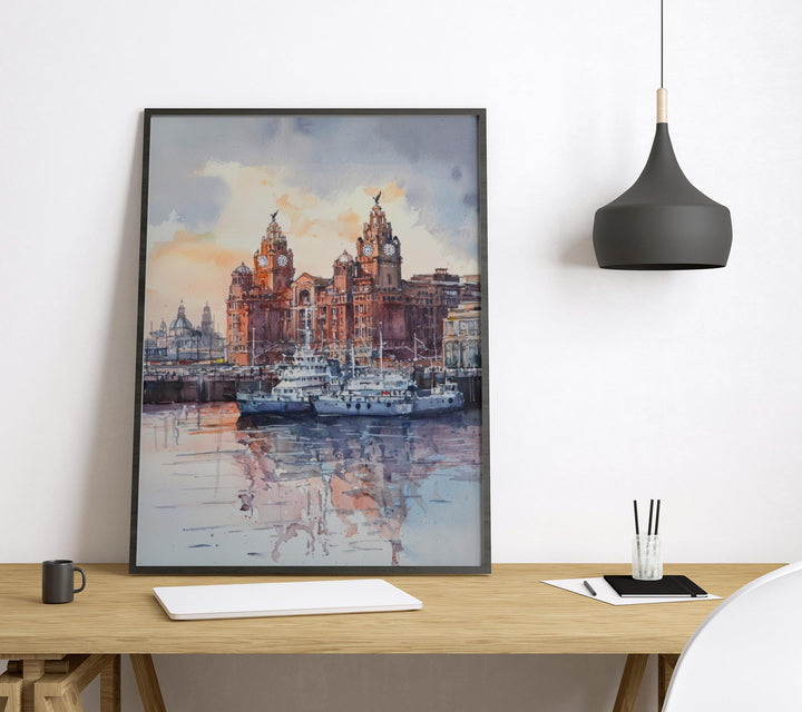Liverpool Watercolor Poster Liverpool Travel Print Liverpool Wall Art Liverpool Cityscape Painting Liverpool Souvenir UK Decor