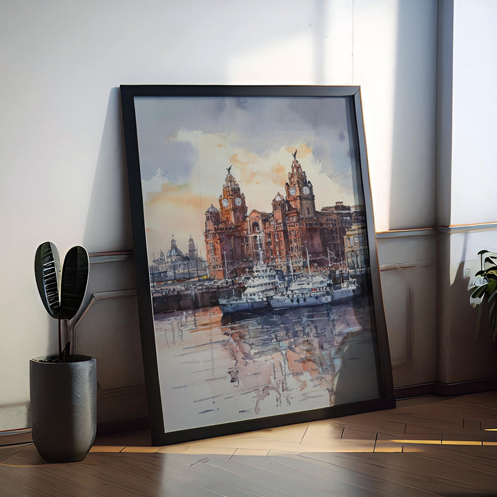 Liverpool Watercolor Poster Liverpool Travel Print Liverpool Wall Art Liverpool Cityscape Painting Liverpool Souvenir UK Decor