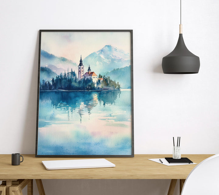 Lake Bled Watercolor Poster Lake Bled Travel Print Lake Bled Wall Art Lake Bled Landscape Painting Slovenia Souvenir Decor