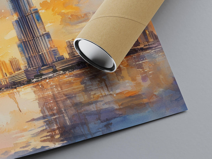 Dubai Watercolor Poster Dubai Travel Print Dubai Wall Art Dubai Cityscape Painting Dubai Souvenir UAE Skyline Decor