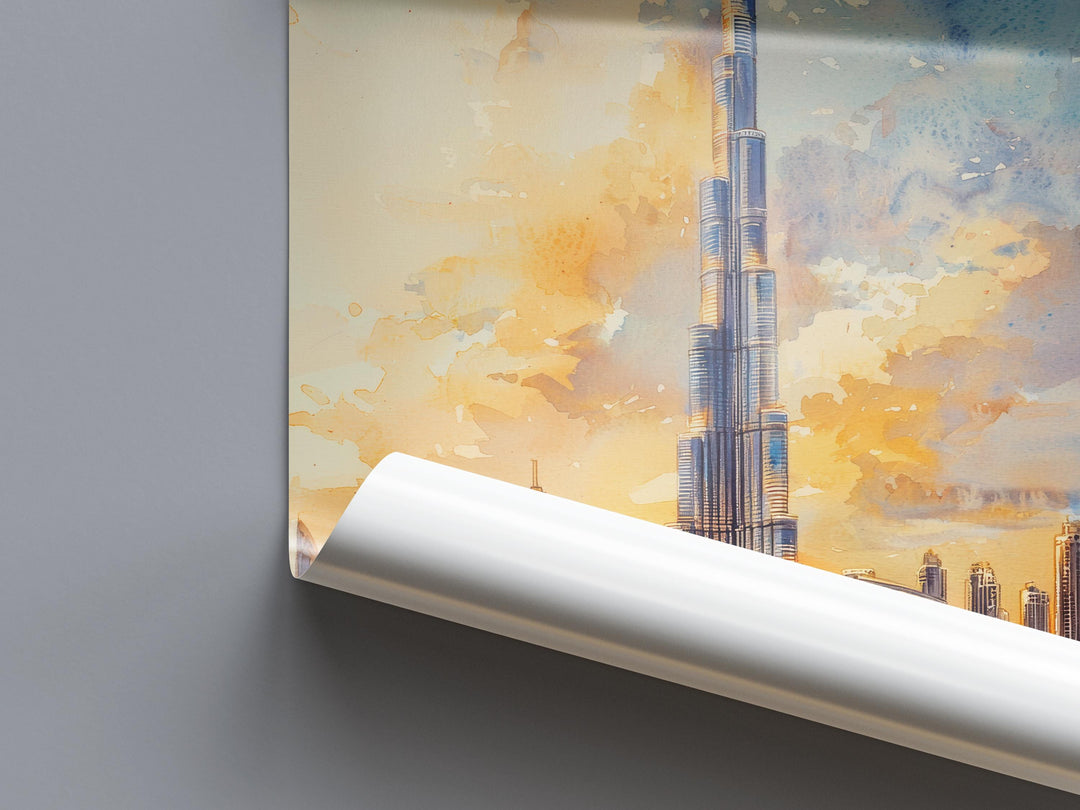 Dubai Watercolor Poster Dubai Travel Print Dubai Wall Art Dubai Cityscape Painting Dubai Souvenir UAE Skyline Decor