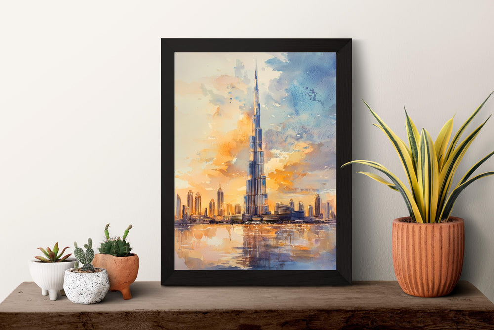 Dubai Watercolor Poster Dubai Travel Print Dubai Wall Art Dubai Cityscape Painting Dubai Souvenir UAE Skyline Decor