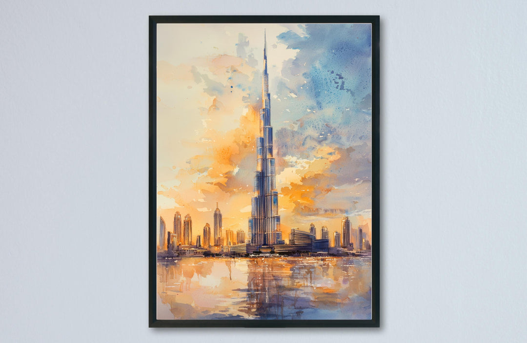 Dubai Watercolor Poster Dubai Travel Print Dubai Wall Art Dubai Cityscape Painting Dubai Souvenir UAE Skyline Decor