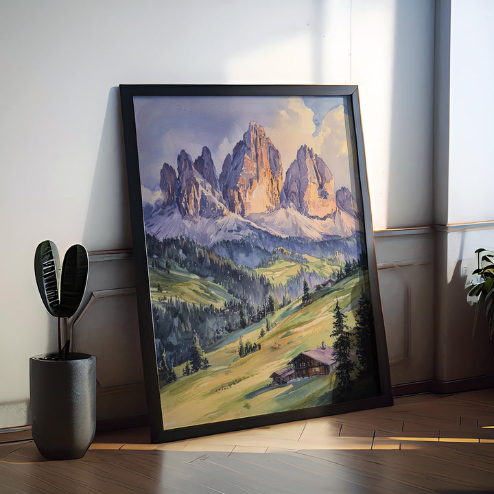 Dolomites Watercolor Poster Dolomites Travel Print Dolomites Wall Art Dolomites Landscape Painting Italy Mountain Decor