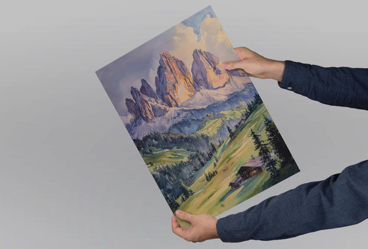 Dolomites Watercolor Poster Dolomites Travel Print Dolomites Wall Art Dolomites Landscape Painting Italy Mountain Decor