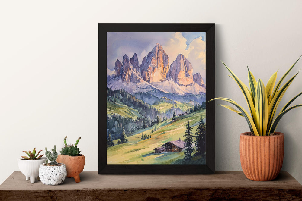 Dolomites Watercolor Poster Dolomites Travel Print Dolomites Wall Art Dolomites Landscape Painting Italy Mountain Decor
