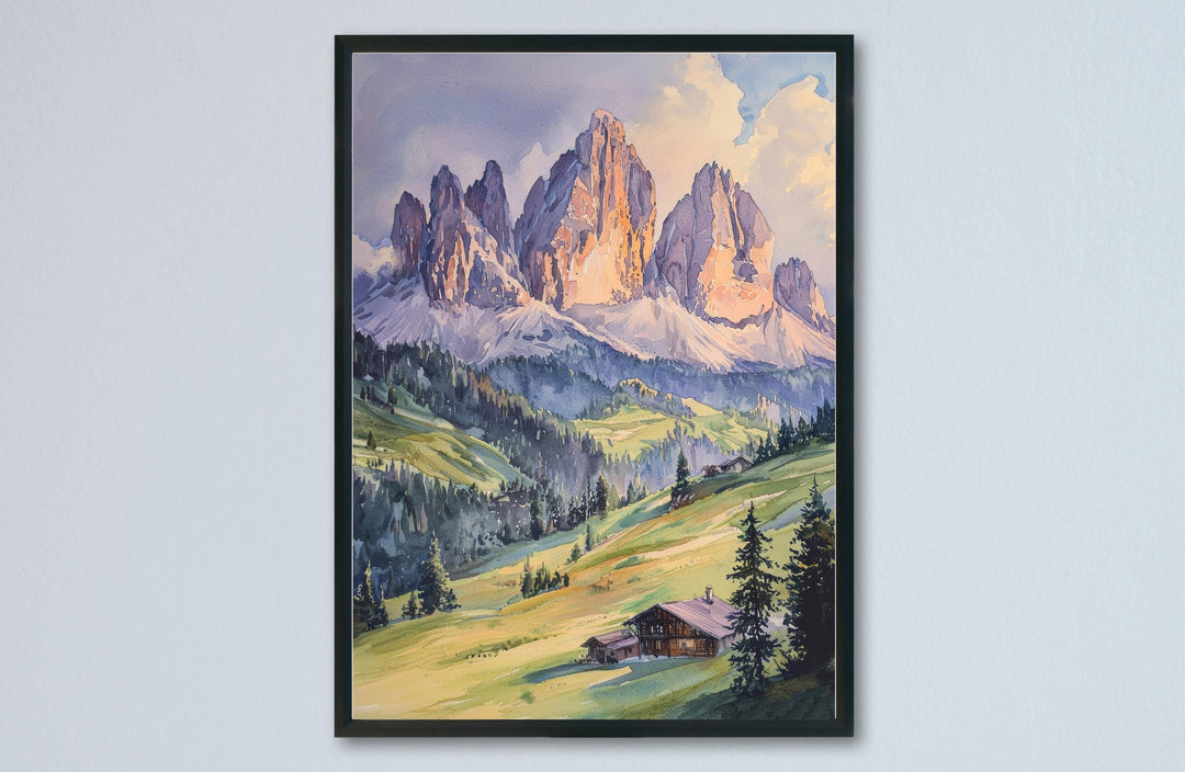 Dolomites Watercolor Poster Dolomites Travel Print Dolomites Wall Art Dolomites Landscape Painting Italy Mountain Decor