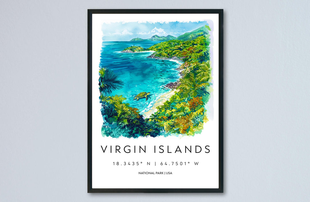 Virgin Islands Watercolor Poster Caribbean Travel Print Island Wall Art Virgin Islands Decor Tropical Landscape Beach Scene Ocean View Print