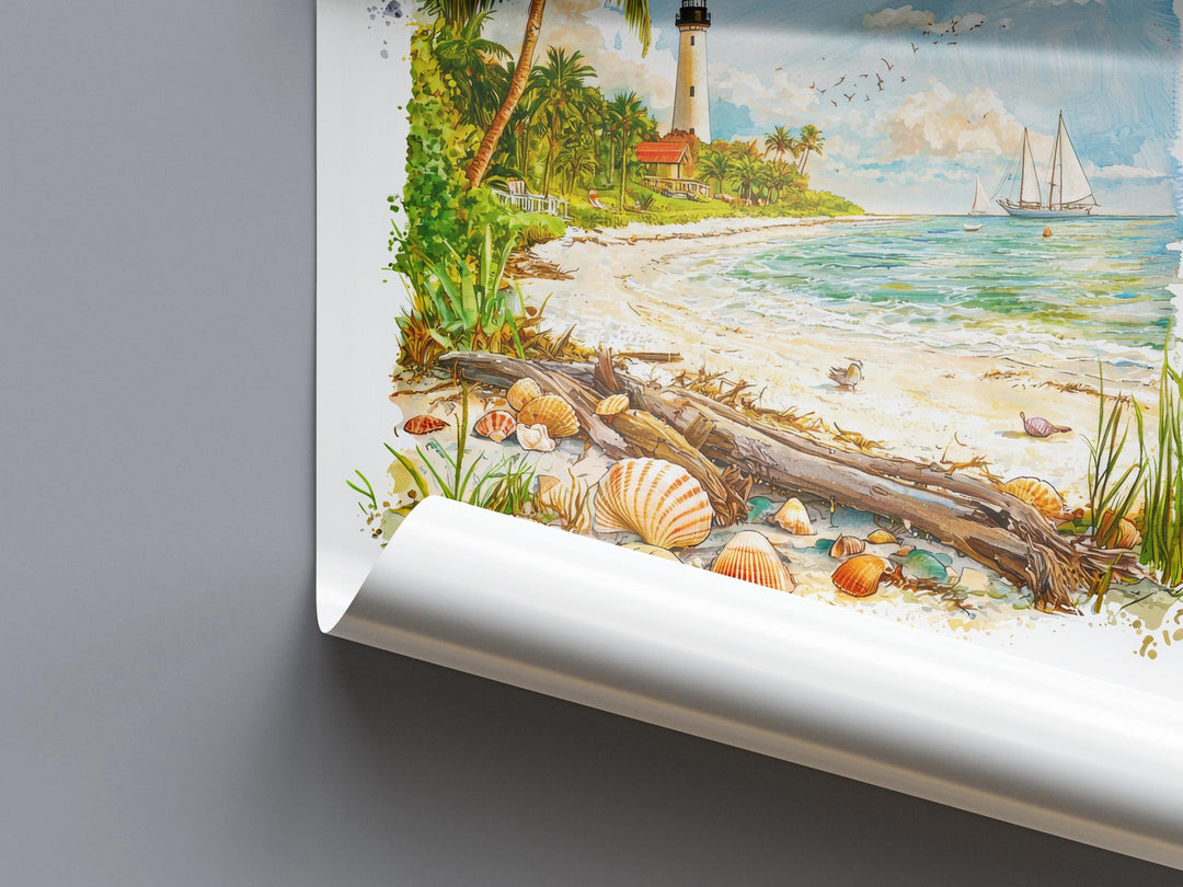 Sanibel Island Watercolor Poster Sanibel Travel Print Florida Wall Art Sanibel Island Decor Coastal Beach Scene Ocean View Shell Print