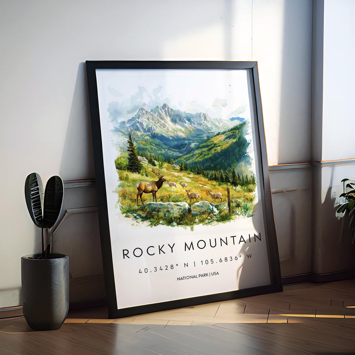 Rocky Mountain Watercolor Poster Rocky Mountain Travel Print Colorado Wall Art National Park Decor Alpine Landscape Hiking Nature Print