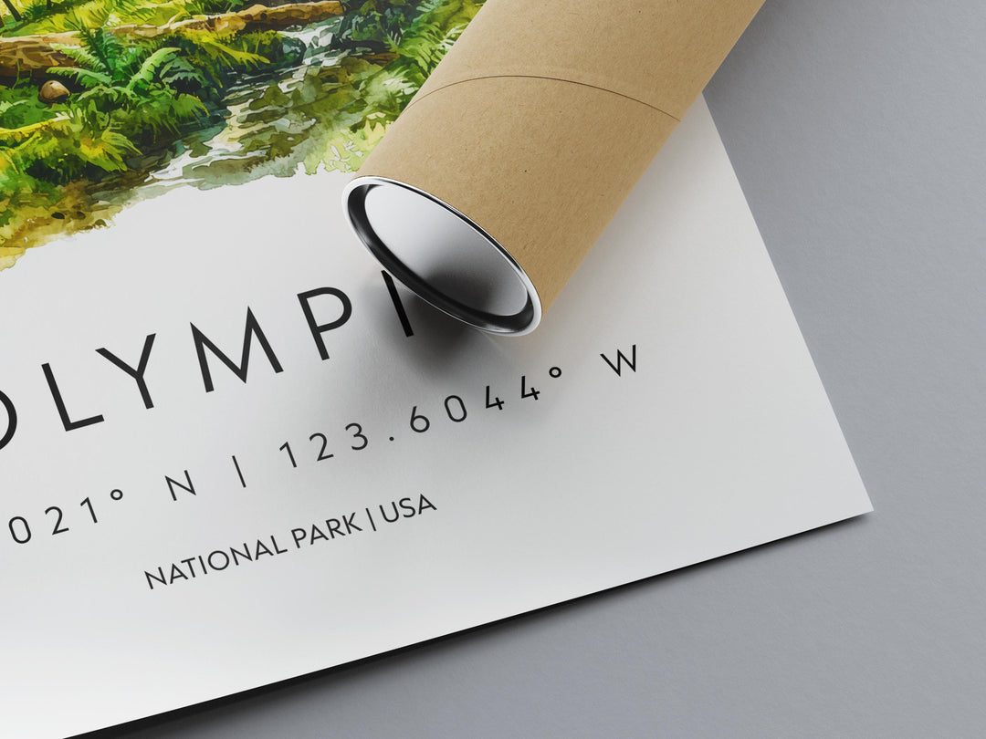 Olympic Watercolor Poster Olympic Travel Print Washington Wall Art Olympic National Park Decor Forest Coast Mountain Scene Landscape Print