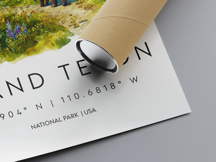 Grand Teton Watercolor Poster Grand Teton Travel Print Wyoming Wall Art National Park Decor Mountain Landscape Grand Teton Scene Print